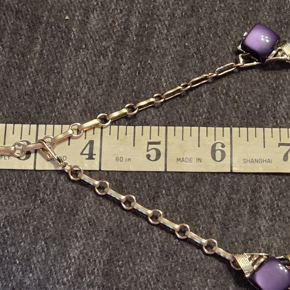 Vintage CoroCraft Purple Necklace & Clip Earrings‎ Set Gold Tone Mid Century - Picture 6 of 7
